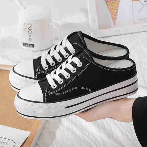 Letter chi xia Korean hot style low upper inside heighten canvas shoe female half tote shoe student 