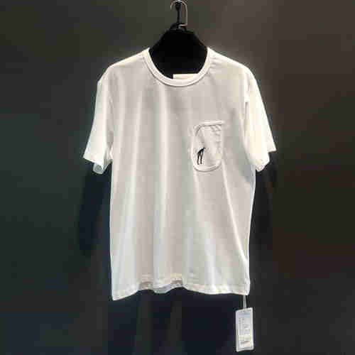 Summer style Japanese chest embroidery cotton loose round collar bottom shirt short sleeve T-shirt f