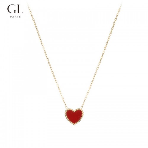 Red heart necklace with heart-shaped collarbone chain for women