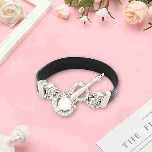 Violin series set with diamond leather bracelet