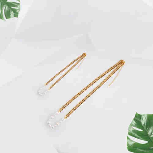 Chain shaped pearl Mosaic necklace long