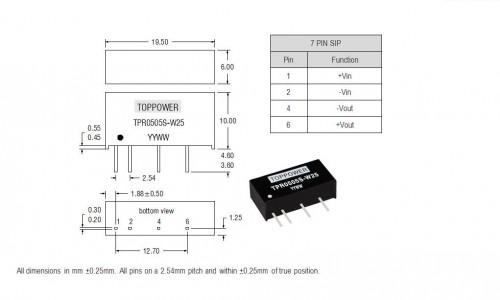 1W 3KVDC Isolated Single Output DC/DC Converters