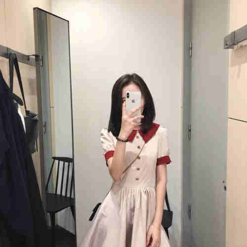 Plus-size French waist retro red doll collared skirt Heimen style can be sweet salt short dress wome