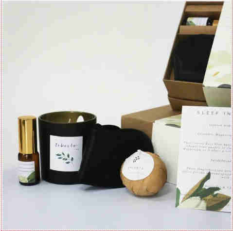 scented candle eye mask pillow spay and bath bomb gift set in kraft box