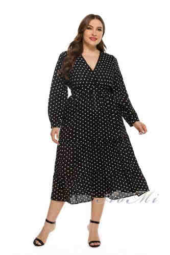  Plus Size Dresses Black Polka Dot Lantern Sleeve Large Size Dresses Summer Oversize Dress