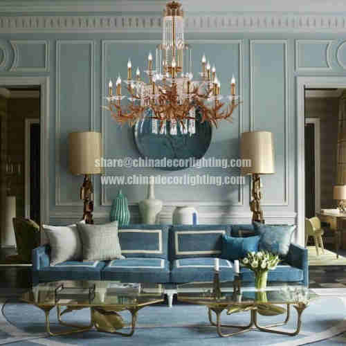 Large Villa Hotel Lobby Chandelier Classic French Solid Brass K9 Crystal Raindrop Chandelier Lightin