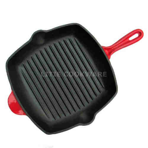 10 Inch Square Enamel Cast Iron Grill Pan  