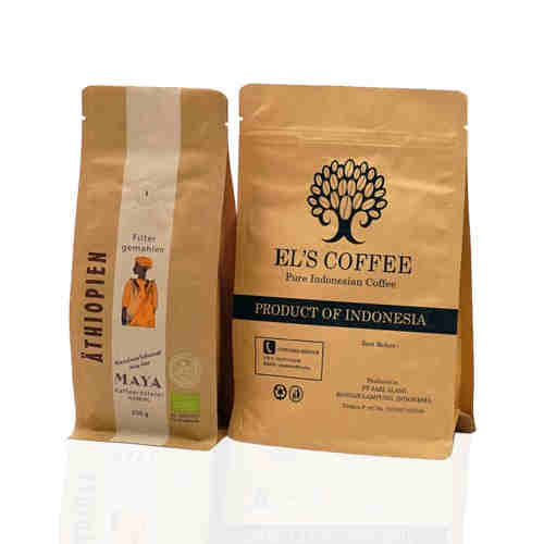 Biodegradable Coffee Kraft Paper Flat Bottom Zipper Bag Stand Up Pouch For Milk Powder ZXB061