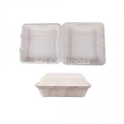 Bagasse Tableware Clamshell Boxes with Single Compartment