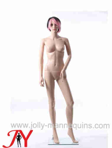  Jolly mannequins-plastic female realistic face mannequin with makeup short wig skin color-ERB-1