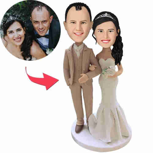 Custom Wedding With Creamy White Suit Bobbleheads